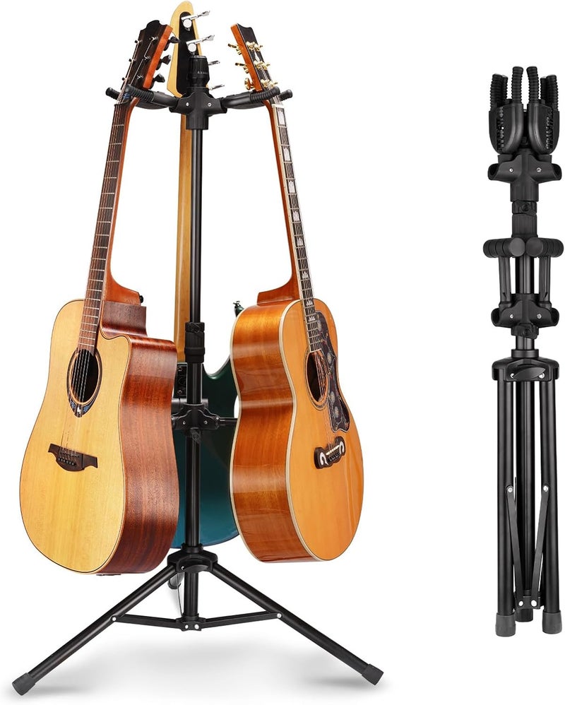 Guitto Triple Guitar Stand - Heavy Duty 3 Guitar Stand for Acoustic/Electric/Bass/Banjos, Auto-Lock Folding Design, Non-Slip Base & Anti-Rust - Portable for Stage/Travel/Studio GGS-06T - Image 1